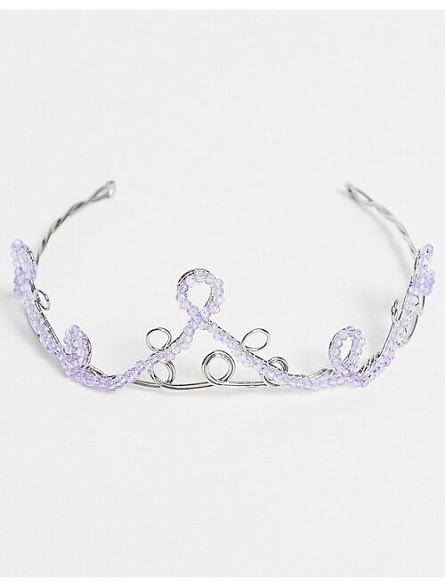 ASOS DESIGN festival beaded tiara head crown in purple