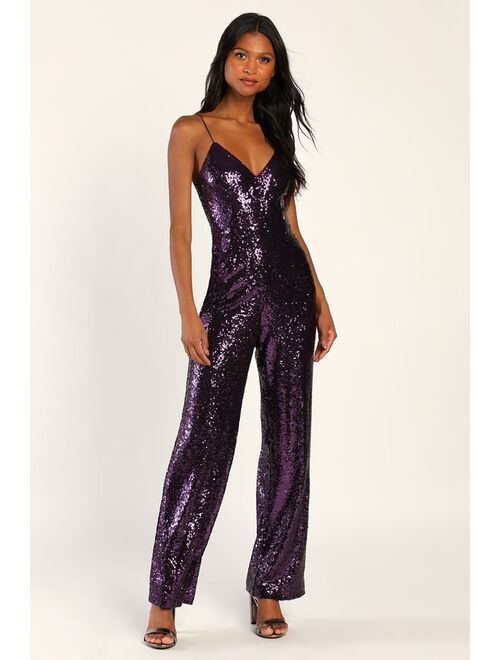 Lulus Disco Diva Black Sequin Backless Jumpsuit