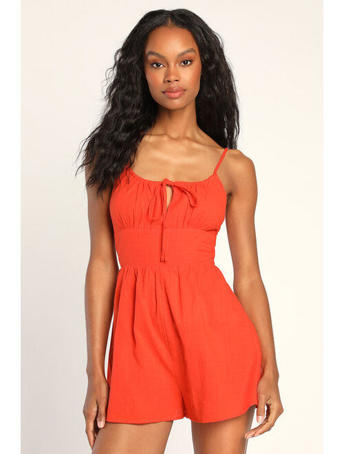 Lulus Forever Fun Orange Jacquard Backless Romper