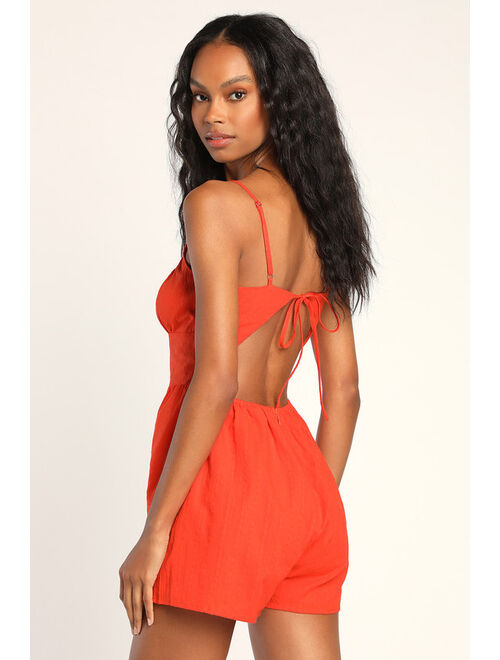 Lulus Forever Fun Orange Jacquard Backless Romper