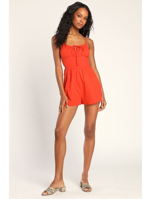 Lulus Forever Fun Orange Jacquard Backless Romper