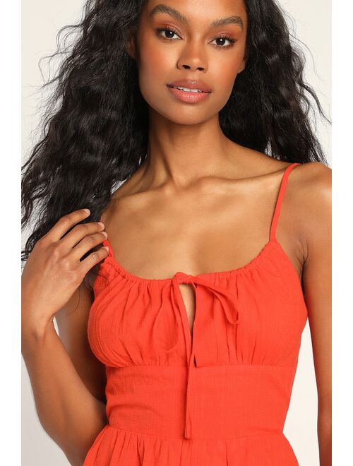 Lulus Forever Fun Orange Jacquard Backless Romper