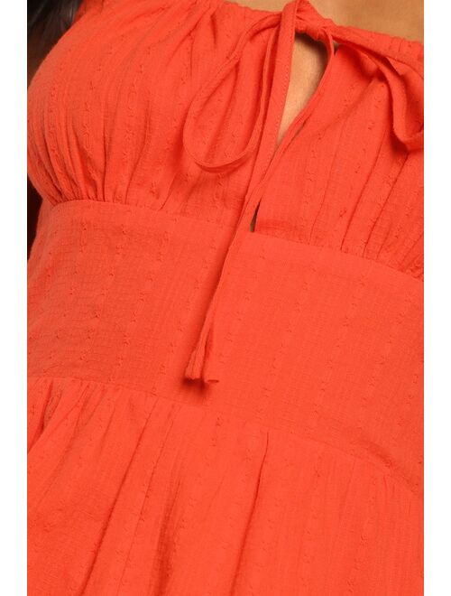 Lulus Forever Fun Orange Jacquard Backless Romper