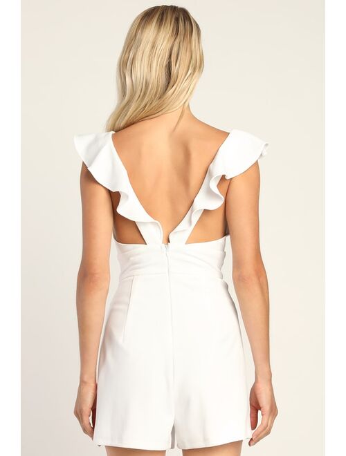 Lulus Be Like You White Ruffle Sleeve Skort Romper