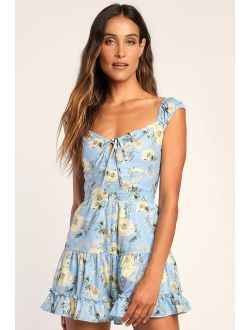 Fit to Frill Light Blue Floral Print Tiered Romper