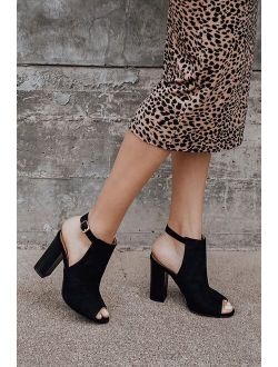 Budding Romance Black Suede Peep-Toe Booties