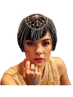 Fdesigner Rhinestone Headpieces Cap Vintage Crystal Head Chain Wedding Flapper Hair Jewelry Gatsby Women Hair Accessoris