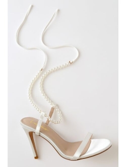 Letzy Light Nude Suede Pearl Lace-Up High Heel Sandals