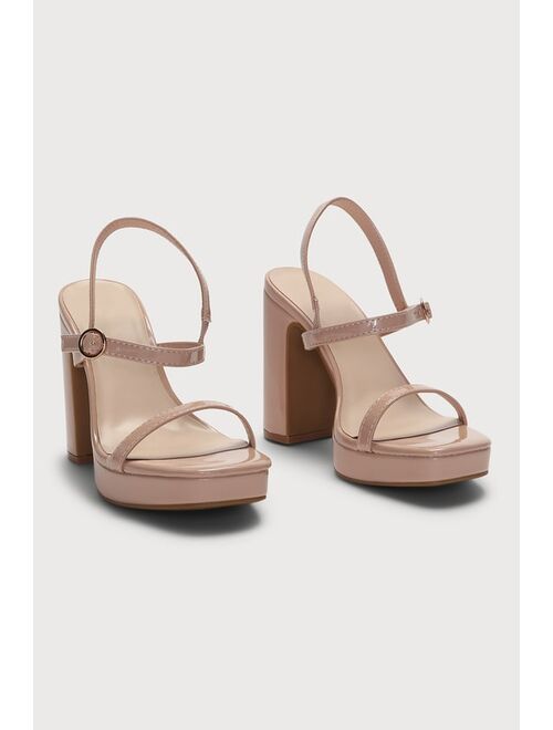 Lulus Sylvia Light Nude Patent Ankle Strap Platform Heels