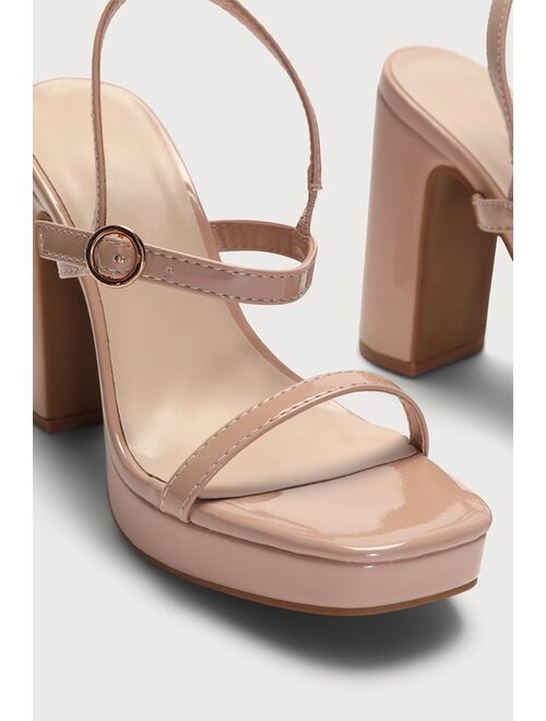 Lulus Sylvia Light Nude Patent Ankle Strap Platform Heels