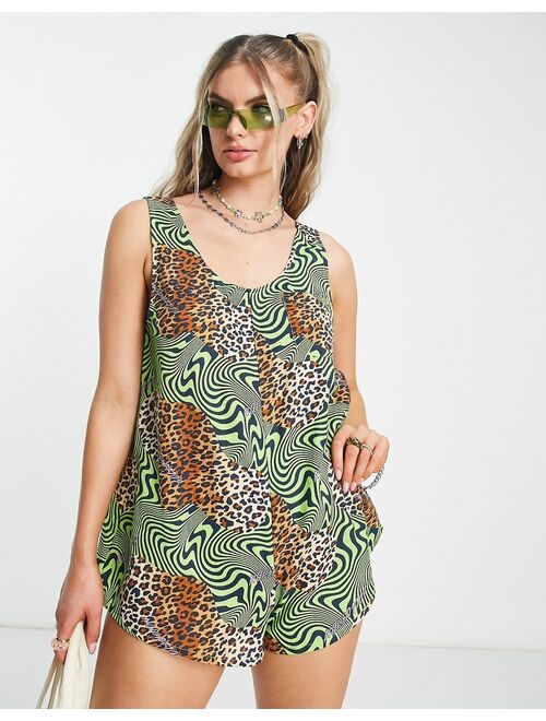 COLLUSION leopard print open side romper in multi