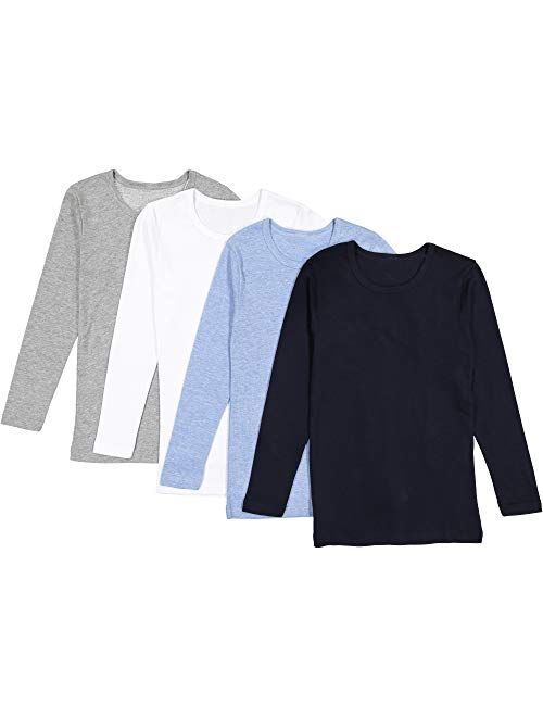 Brix Boys' Long Sleeve Tees - Tagless Crewneck Cotton Soft 4-pk Shirts. 2-20