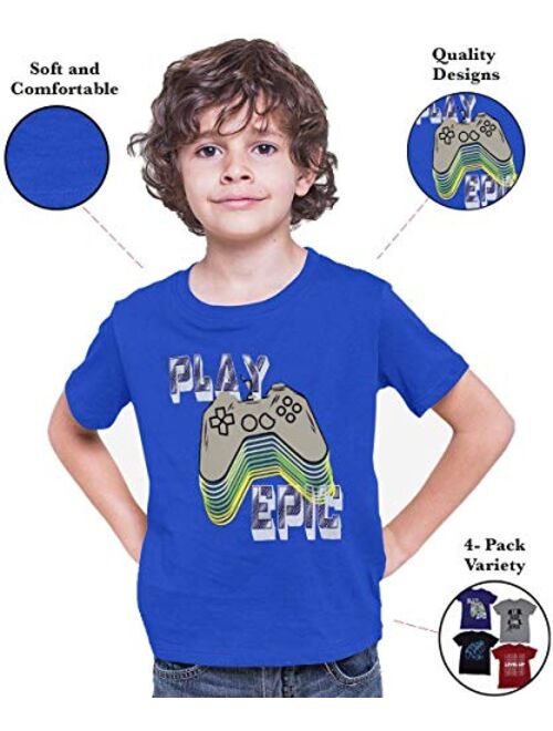 BROOKLYN VERTICAL 4-Pack Boys Short Sleeve Crew Neck T-Shirt with Chest Print | Soft Cotton Sizes 6-20