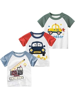 JUNOAI Toddler Little Boys Clothes 3-Pack Short Sleeve Crewneck T-Shirts Top Tee Size for 2-6 Years