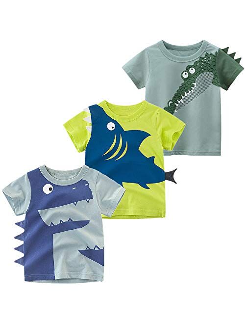 JUNOAI Toddler Little Boys Clothes 3-Pack Short Sleeve Crewneck T-Shirts Top Tee Size for 2-6 Years