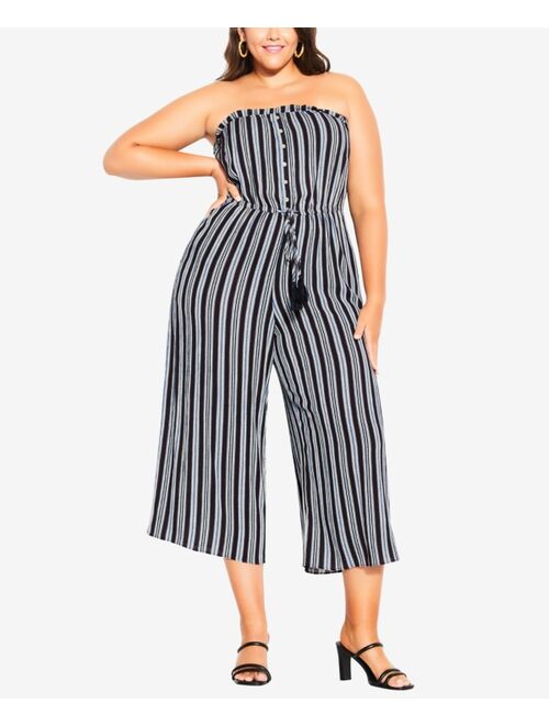 CITY CHIC Trendy Plus Size Bold Stripe Strapless Jumpsuit