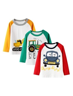 Hileelang Boys' Short-Sleeve Tees Cotton Casual White Blue Graphic T-Shirt Crewneck Summer Top Clothes Shirts Packs Sets