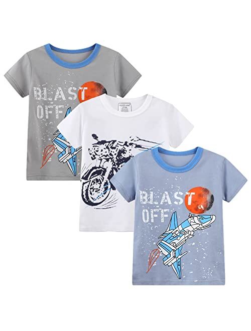 Hileelang Boys' Short-Sleeve Tees Cotton Casual White Blue Graphic T-Shirt Crewneck Summer Top Clothes Shirts Packs Sets