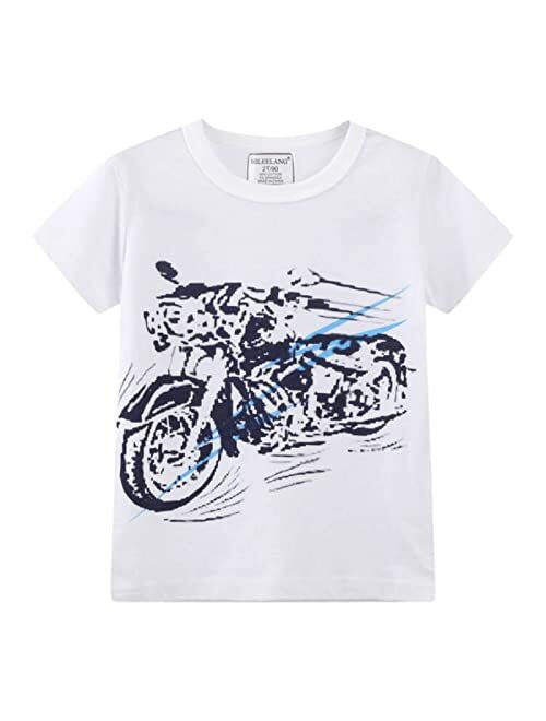 Hileelang Boys' Short-Sleeve Tees Cotton Casual White Blue Graphic T-Shirt Crewneck Summer Top Clothes Shirts Packs Sets