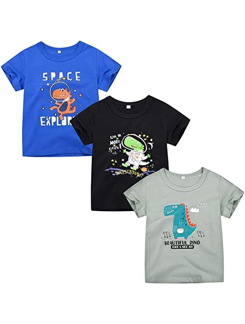 DEEKEY Toddler Little Kids Boys 3-Pack Short Sleeve Graphic T-Shirts Top Tee Clothes Size for 2-7 Years