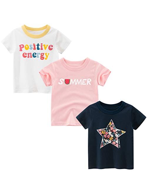 DEEKEY Toddler Little Kids Boys 3-Pack Short Sleeve Graphic T-Shirts Top Tee Clothes Size for 2-7 Years