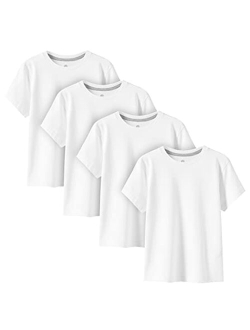 Kids T-Shirts Pure Cotton 4-Pack, Short Sleeve White Tees Boy & Girl, 100% Non-Allergenic Cotton Crew Neck Unisex K01