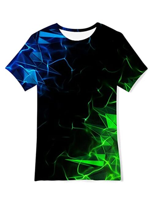 uideazone Boys Girls 3D Graphic Printed T-Shirt Crewneck Short Sleeve Tees 6-14 Years