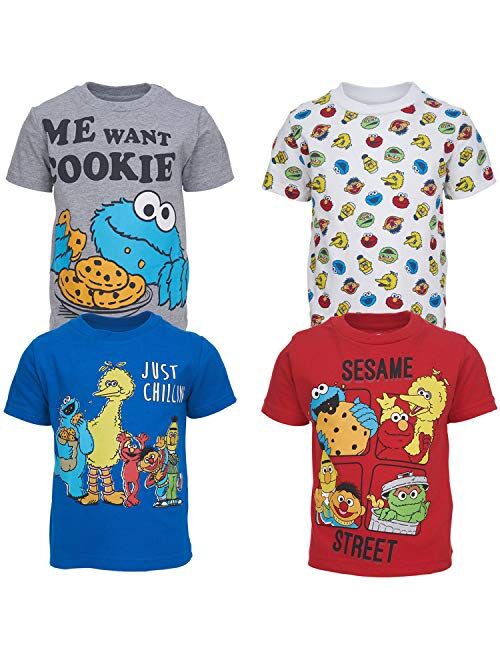 Sesame Street Toddler Boy Girl 4 Pack T-Shirts Elmo Oscar Big Bird Cookie Monster