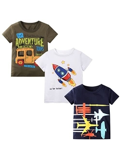 DEEKEY Toddler Little Boys 3-Pack Outfit Crew Neck Short Sleeve T-Shirts with Chest Print Top Tee Size 1-7 Soft Cotton Years