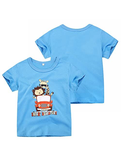 DEEKEY Toddler Little Boys 3-Pack Outfit Crew Neck Short Sleeve T-Shirts with Chest Print Top Tee Size 1-7 Soft Cotton Years