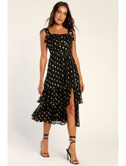 Celebration Chic Yellow Polka Dot Tie-Strap Tiered Maxi Dress