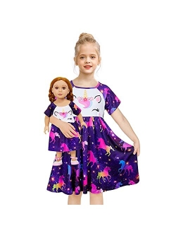 MHJY Girls & Doll Matching Nightgowns Unicorn Nightdress Sleepwear Pajamas for Girls and 18"Dolls