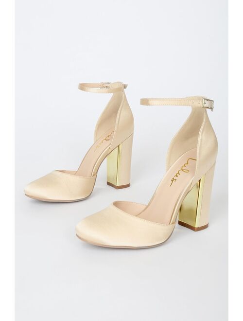 Lulus Laura Champagne Satin Ankle Strap Heels