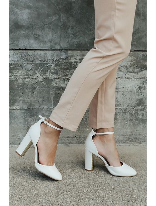 Lulus Laura Champagne Satin Ankle Strap Heels