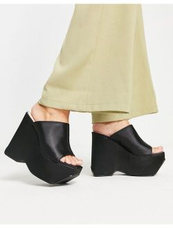 RAID Wide Fit Ferris platform heel mules in black satin