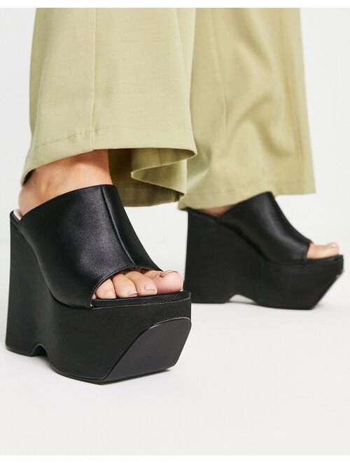 RAID Wide Fit Ferris platform heel mules in black satin