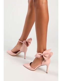 Lizaa Light Nude Bow Ankle Strap Pumps