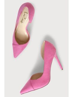 Satsuki Hot Pink Suede Pointed-Toe D'Orsay Pumps