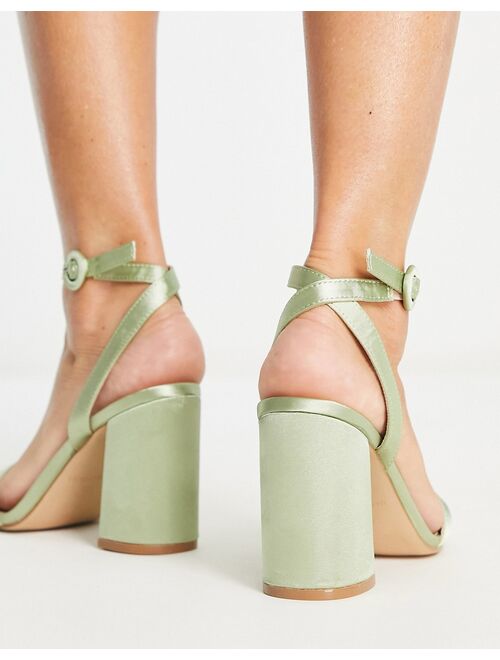 Be Mine Wink block heeled satin sandals in sage green