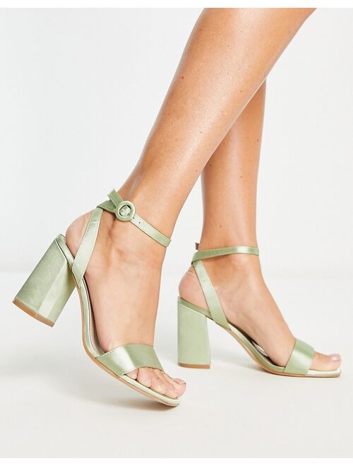 Be Mine Wink block heeled satin sandals in sage green