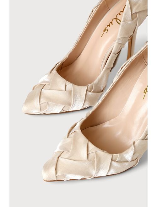 Lulus Lomu Light Nude Satin Woven Pointed-Toe Pumps