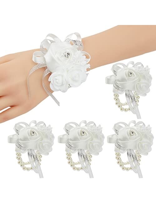 Meldel Beige Wrist Corsage for Prom, 2pcs Champagne Rose Flower Corsages for Bridal Bridesmaid Girl Women, Wrist Flower Set for Wedding Mother of Bride, Hand Flower for H