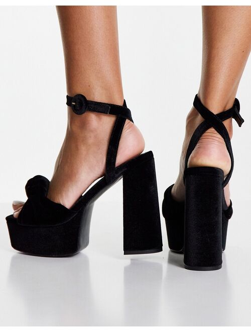 ASOS DESIGN Note knotted platform heeled sandals in black