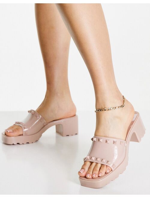 ASOS DESIGN Hani studded jelly heeled mules in beige