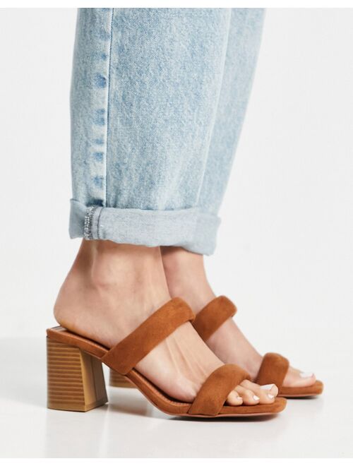 ASOS DESIGN Hyatt padded mid heeled mules in tan