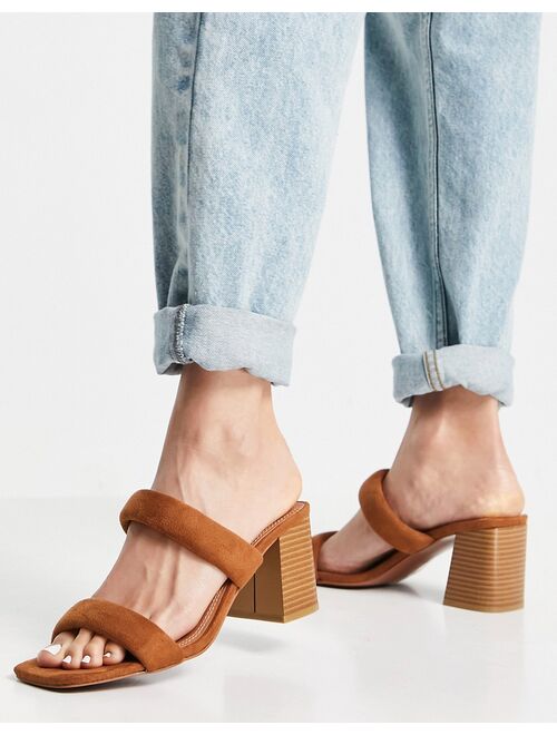 ASOS DESIGN Hyatt padded mid heeled mules in tan