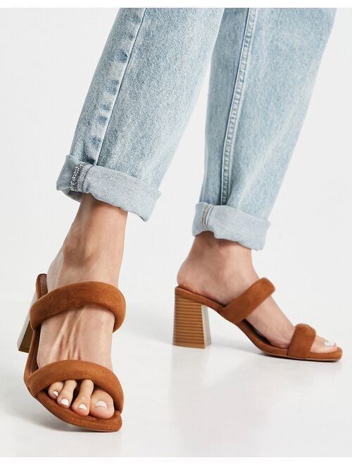 ASOS DESIGN Hyatt padded mid heeled mules in tan