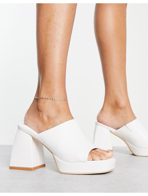 Glamorous platform heel mule sandals in white