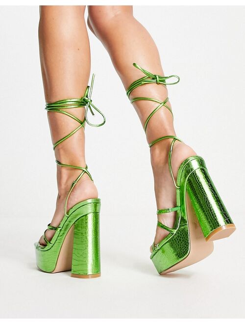 SIMMI Shoes Simmi London Sia strappy platform heels in metallic green