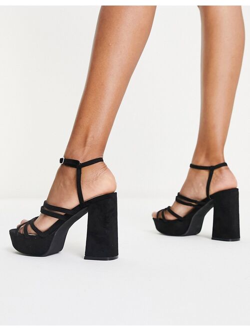 Glamorous platform heel strap detail sandals in black